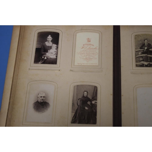 108 - A VICTORIAN PHOTOGRAPH ALBUM WITH CONTENTS, INCLUDING CARTE DE VISITE ETC