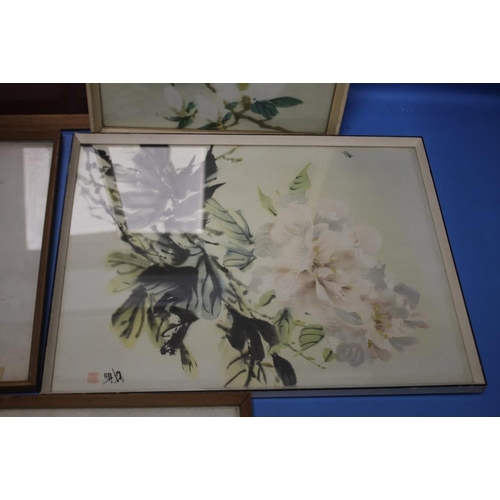 11 - FIVE FRAMED  AND GLAZED ORIENTAL PRINTS ONE A/F THE LARGEST 63 X 45 CM