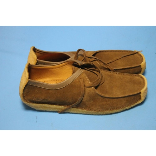 120 - TWO PAIRS OF CLARKS ORIGINALS SHOES TO INCLUDE WALLABEES, UK SIZE 10