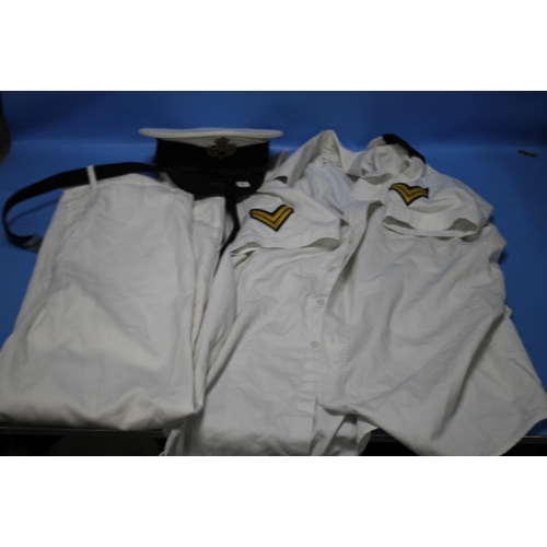 123 - NAVAL UNIFORM TO INCLUDE CAP, SHIRT AND TROUSERS