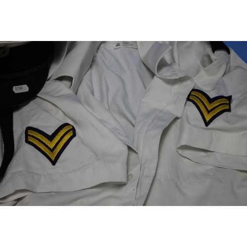 123 - NAVAL UNIFORM TO INCLUDE CAP, SHIRT AND TROUSERS