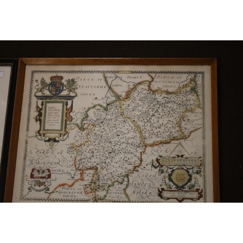 14 - FIVE FRAMED REPRODUCTION MAPS TO INCLUDE WALES, WORCESTER GREAT BRITAIN ETC THE LARGEST 65 X 52 CM