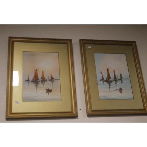 32 - A PAIR OF FRAMED AND GLAZED WATERCOLOURS OF SAILING BOATS SIGNED W. DAVIS, 57 X 45 CM