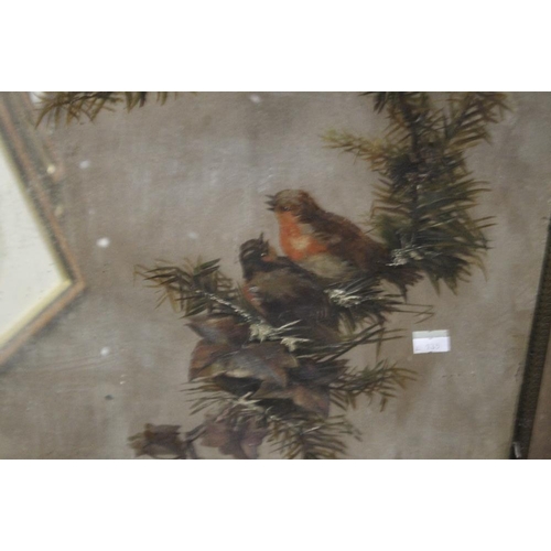 38 - A FIRE SCREEN PAINTED WITH ROBINS APPROX 70 X 64 CM