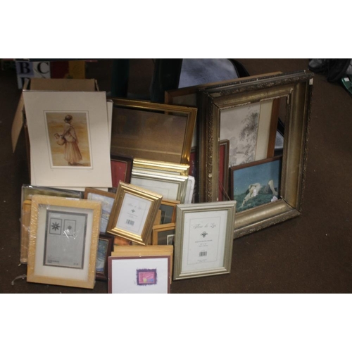 44 - A QUANTITY OF PICTURES, PRINTS AND A GILT FRAME A/F