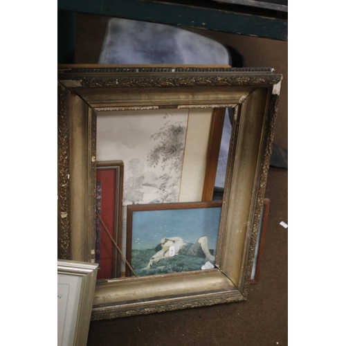 44 - A QUANTITY OF PICTURES, PRINTS AND A GILT FRAME A/F