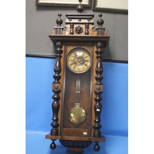 58 - A HANGING WALL CLOCK A/F WITH KEY AND PENDULUM