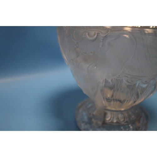 59 - A BACCARAT PRESSED GLASS ELEPHANT AND MAHOUT LIDDED BOWL, H 24 cm W 18 cm  A/FCondition Report: Maho... 