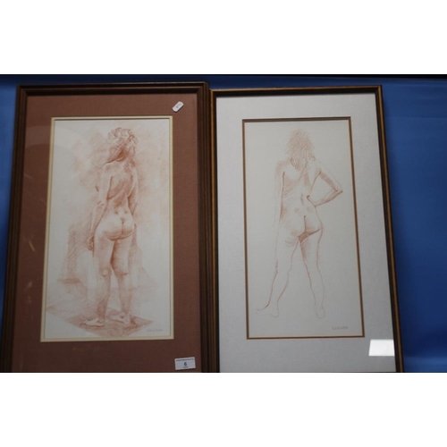 6 - A NEAR PAIR OF FRAMED AND GLAZED  PENCIL DRAWINGS OF NUDES BY  'G  A MILLER ' 62 X 41 CM AND 62 X 37... 