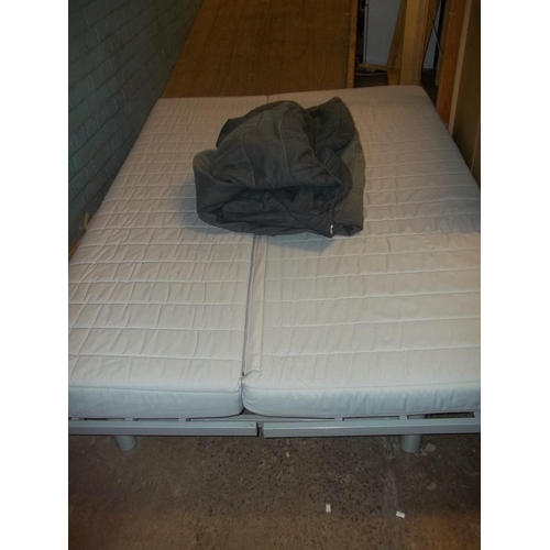 766 - TWO PINE IKEA INFANT / TODDLER BEDS AND AN IKEA SOFA BED WITH FUTON