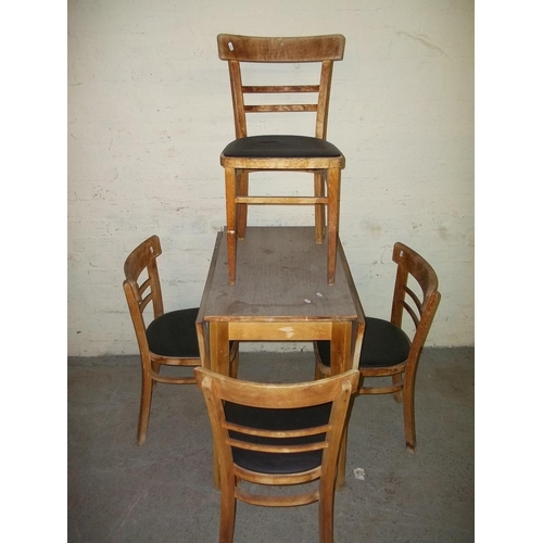 767 - A VINTAGE DROP LEAF FORMICA KITCHEN TABLE AND FOUR CHAIRS