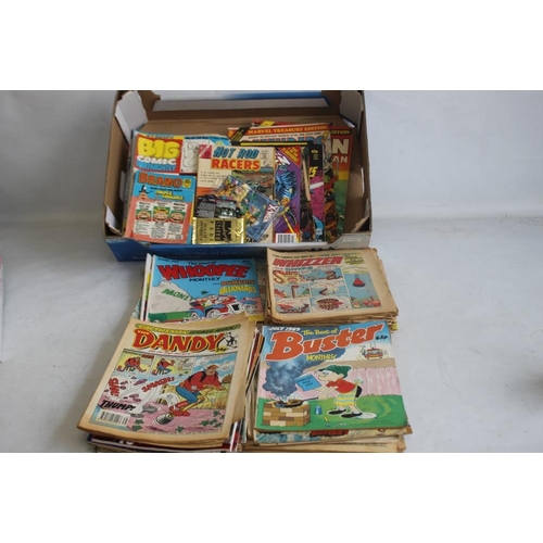 101 - TWO BOXES OF MISCELLANEOUS COMICS to include Beano, Dandy, Buster, Whoopee, Whizzer and Chips, Marve... 