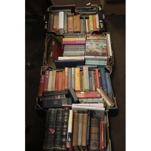 138 - THREE LARGE TRAYS AND ONE SMALL TRAY OF MISCELLANEOUS BOOKS to include quantity of Louisa M. Alcott ... 