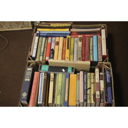 156 - TWO TRAYS OF FOLIO SOCIETY BOOKS, one tray all in slip cases and the other mainly without slip cases... 