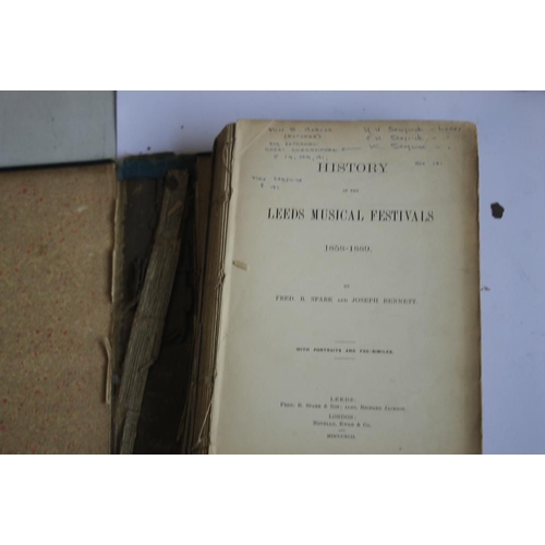 173 - A TRAY OF ANTIQUARIAN BOOKS to include 'History of the Leeds Musical Festivals 1958-1889' by Fred R.... 