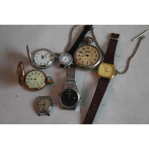 19 - AN ELGIN GOLD PLATED HUNTER POCKET WATCH and two others together with a small quantity of wrist watc... 