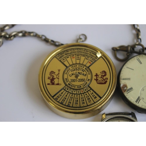 21 - A HALLMARKED SILVER OPEN FACE POCKET WATCH, together with a Roamer Anfibio wrist watch, cigarette li... 