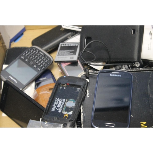 36 - A QUANTITY OF MOBILE PHONES, chargers etc. A/F