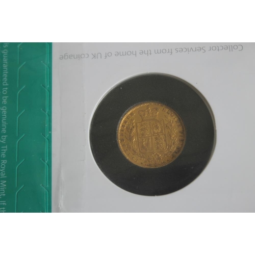 41 - A VICTORIAN 1854 SHIELD BACK SOVEREIGN IN ROYAL MINT COLLECTORS SERVICES PACKET