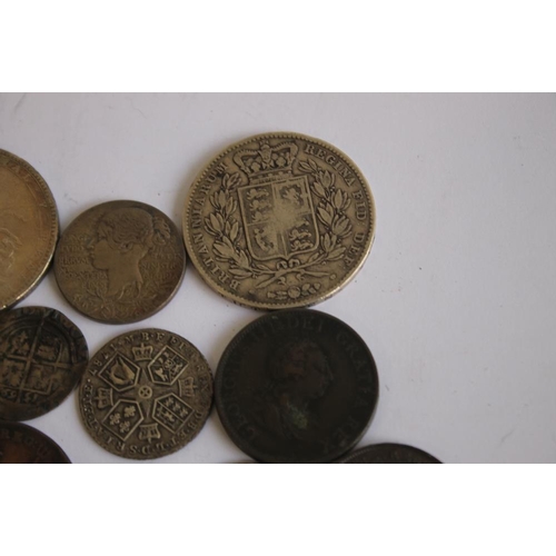 49 - A SELECTION OF COINS ROMAN - 19TH CENTURY, to include a Roman radiate, 1569 sixpence, 1820 crown, 18... 