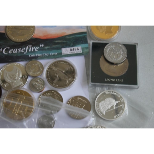 56 - A COLLECTION OF MODERN COMMEMORATIVE COINS,  to include a cased set of St Helena 2013 sea life crown... 