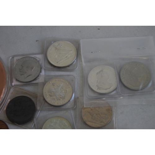 63 - A COLLECTION OF REPLICA AND FANTASY COINS, to include a 12 cm 1797 cartwheel coin, various issues re... 