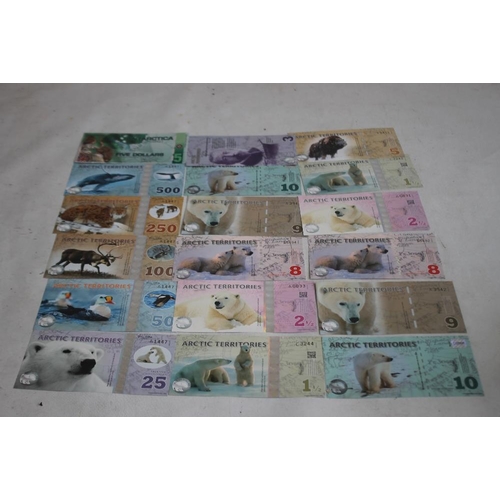 67 - A COLLECTION OF ARCTIC TERRITORIES NOTES $ 1 1/2 - $ 500. together with $5 etc