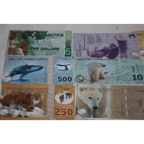 67 - A COLLECTION OF ARCTIC TERRITORIES NOTES $ 1 1/2 - $ 500. together with $5 etc