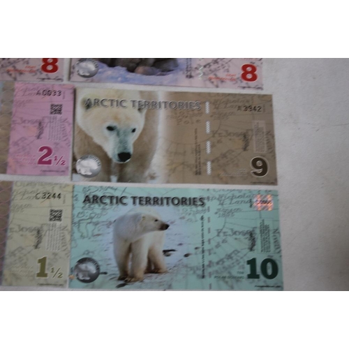 67 - A COLLECTION OF ARCTIC TERRITORIES NOTES $ 1 1/2 - $ 500. together with $5 etc