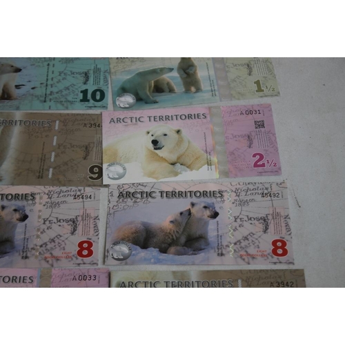 67 - A COLLECTION OF ARCTIC TERRITORIES NOTES $ 1 1/2 - $ 500. together with $5 etc