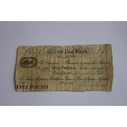 71 - WELSHPOOL BANK FOR JOHN MYTTON MATTHEW JONES AND PRICE GLYNNE MYTTON, £1 one pound note dated 15th N... 