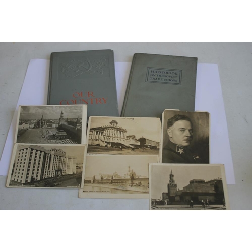 84 - A USSR INTEREST HANDBOOK ON THE SOVIET TRADE UNION, and a small group of related postcards, one depi... 