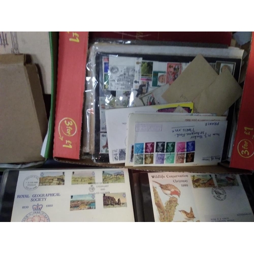 232 - TWO BOXES OF BRITISH AND WORLD STAMPS, to include albums of first day covers etc