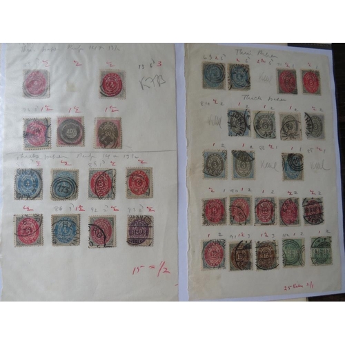 254 - STAMPS - DENMARK 100'S FROM 1851 45K (2) 1854 25K (ONE UNUSED) 16 5K, posthorns duplicated to 100re,... 