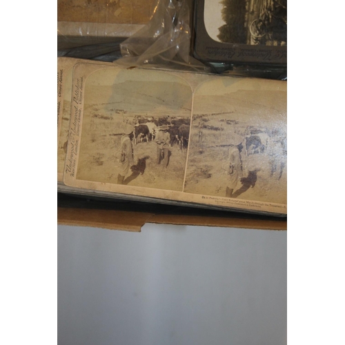 269 - A BOX OF VINTAGE STEREOSCOPE CARDS, to include military types