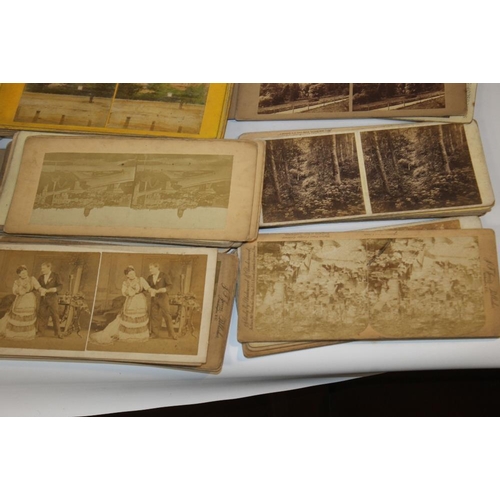 270 - A BOX OF VINTAGE STEREOSCOPE CARDS, to include monuments, landscapes etc including coloured examples