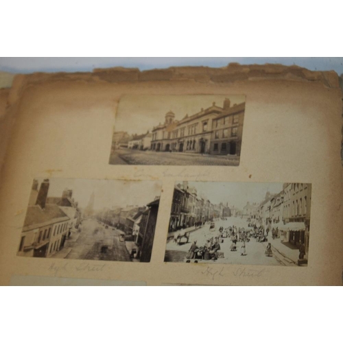 272 - A VICTORIAN PHOTOGRAPH ALBUM, MAINLY TOPOGRAPHIC SUBJECTS, to include images of Hull, York street sc... 