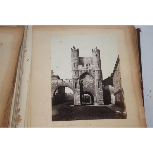 272 - A VICTORIAN PHOTOGRAPH ALBUM, MAINLY TOPOGRAPHIC SUBJECTS, to include images of Hull, York street sc... 