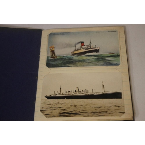 274 - AN ALBUM OF SHIP PHOTOGRAPHS AND POSTCARDS containing 26 cards, many published by 