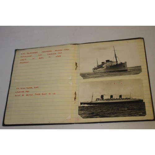 274 - AN ALBUM OF SHIP PHOTOGRAPHS AND POSTCARDS containing 26 cards, many published by 