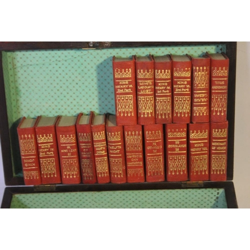 29 - A MINIATURE SET OF THE WORKS OF WILLIAM SHAKESPEARE, red leather, published by Allied Newspapers Ltd... 