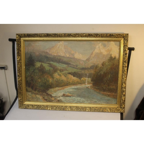 299 - HERBERT COLLIER, 20TH CENTURY BRITISH SCHOOL, impressionist mountainous wooded river landscape, sign... 