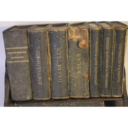 30 - AN OAK MINIATURE BOOKSHELF WITH SET OF ASPREY & CO. LTD. REFERENCE LIBRARY BOOKS, comprising Encyclo... 