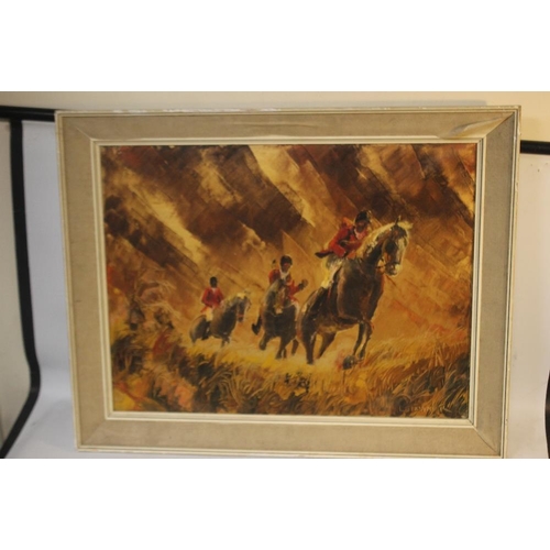 300 - LEMONNIER, 20TH CENTURY IMPRESSIONIST, stormy landscape with huntsmen on horseback, signed lower rig... 