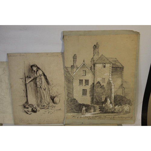 302 - A SMALL GROUP OF 19TH CENTURY DRAWINGS IN PENCILS AND IN INKS to include a group signed 