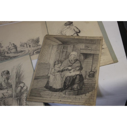 302 - A SMALL GROUP OF 19TH CENTURY DRAWINGS IN PENCILS AND IN INKS to include a group signed 