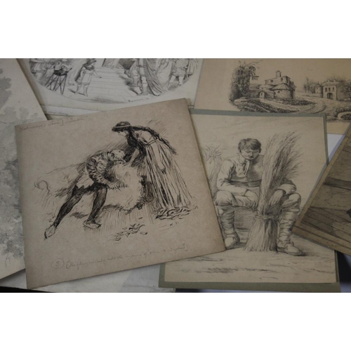 302 - A SMALL GROUP OF 19TH CENTURY DRAWINGS IN PENCILS AND IN INKS to include a group signed 