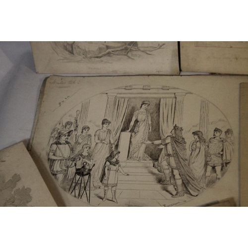 302 - A SMALL GROUP OF 19TH CENTURY DRAWINGS IN PENCILS AND IN INKS to include a group signed 