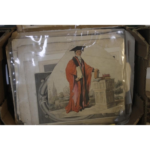 337 - A SMALL BOX OF PRINTS AND ENGRAVINGS to include 'Goodes New Characters No. 3', various old master st... 