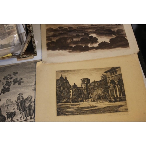 337 - A SMALL BOX OF PRINTS AND ENGRAVINGS to include 'Goodes New Characters No. 3', various old master st... 